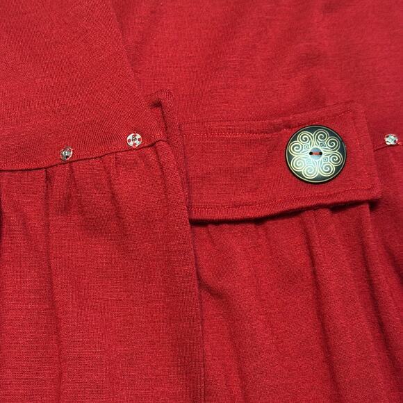 Vintage Chansonetta Wool Midi Dress Sz Medium Red A-Line Artisan Minimalist USA - Picture 8 of 11